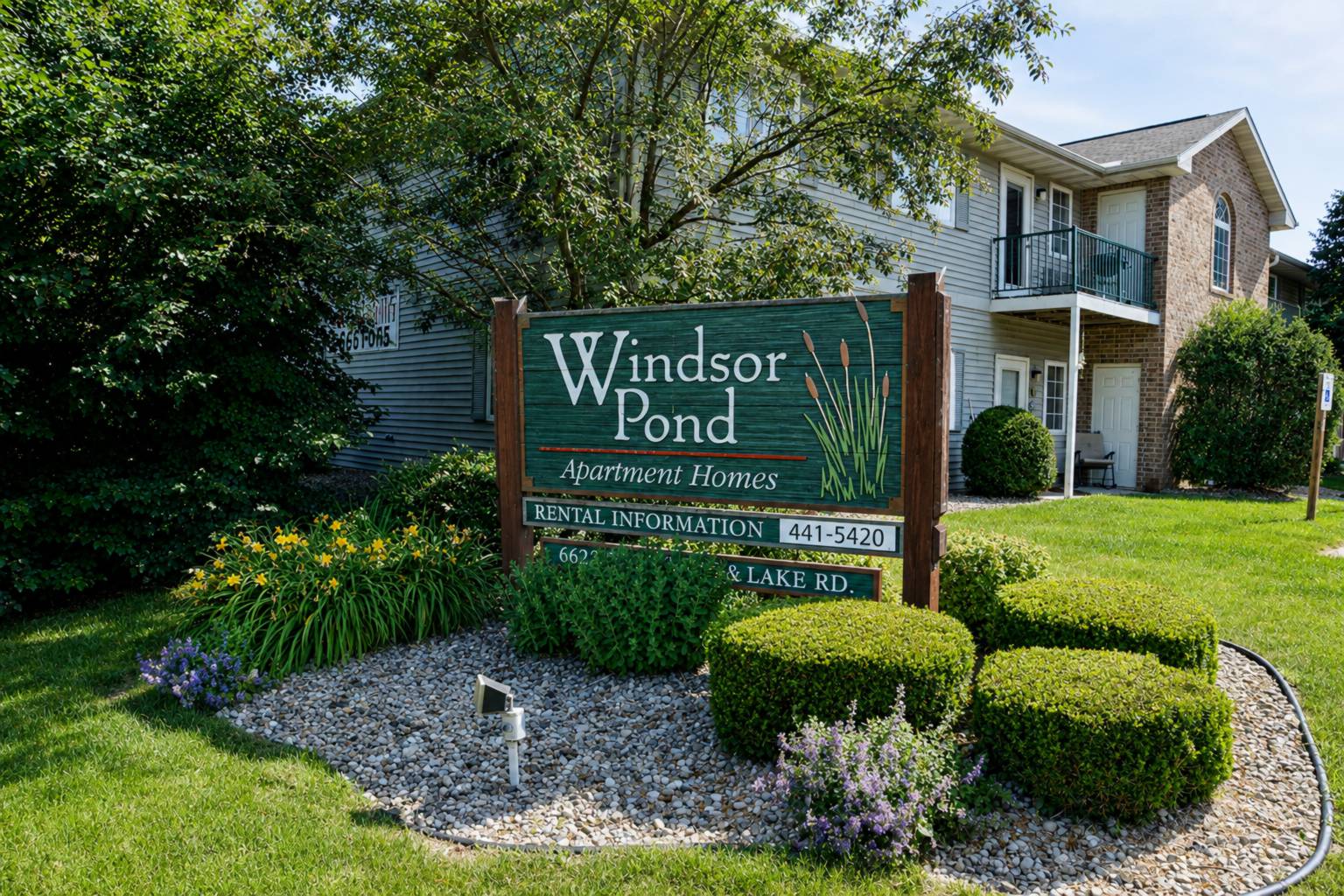 Windsor Pond Apartments entrance and building at 6522 Lake Road in Windsor, Wisconsin
